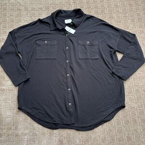 Lou & Grey Signaturesoft Button Down Shirt Women's L Black Oversized Long Sleeve